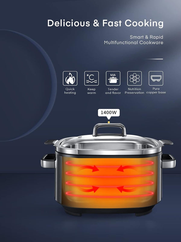 10 in 1 Slow Cooker, 6QT Stainless Steel Inner Pot, with Slow Cook, Sauté, Steam, Smart Timer, 108-428°F Temperature Control, 24H Delay Start4