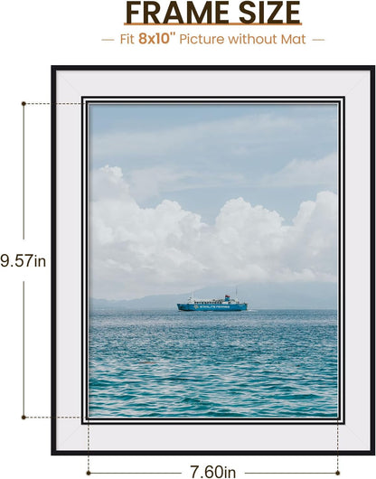 8X10 Picture Frame with Dual Mats, Black Photo Frames Matted for 5X7/6X83