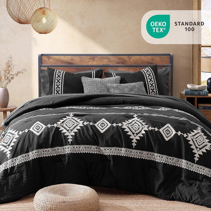 Embroidery Queen Comforter Set 7 Pieces Black Bed in a Bag2