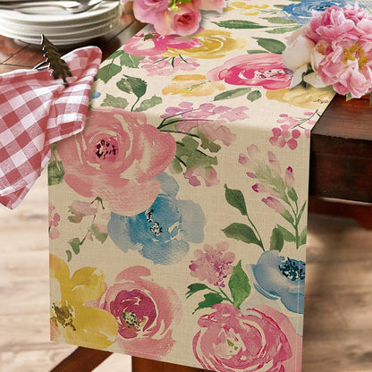 Spring Summer Watercolor Flower Table Runner, Peony Floral Kitchen5