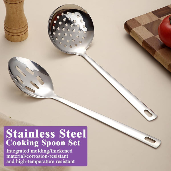 Slotted Spoons for Straining 2 Pcs 13", Stainless Steel Kitchen Spider Strainer Skimmer Ladle for Straining Pasta/Cooking/Frying, Metal Kitchen Utensils Pasta Spoon3
