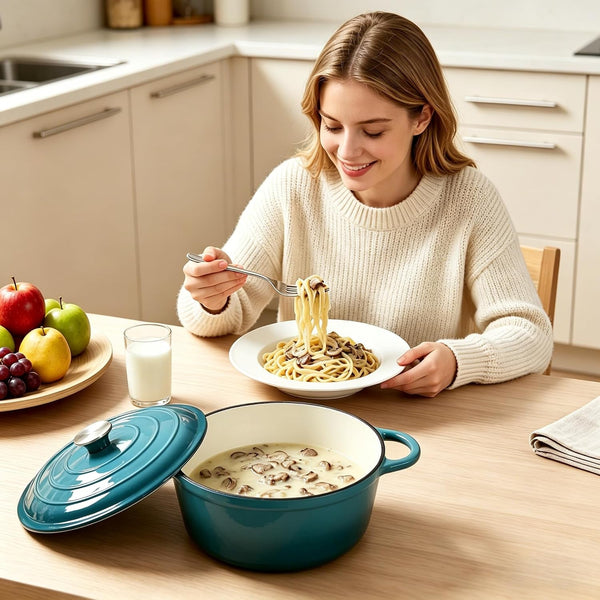 Enameled Cast Iron Dutch Oven, Non Stick Casserole Pot with Lid (Peacock Blue, 4.5 Quarts)6