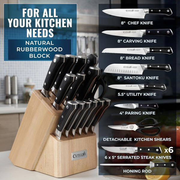 15-Piece Knife Set for Kitchen – Rubberwood Block, German Steel2