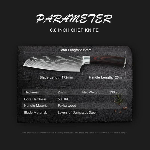 Meat Cleaver,Cleaver Knife, 7 Inch Santoku Knife Laser Damascus Pattern Sharp Blade Wood Handle Cooking Tool 50 HCR Hardness Professional Kitchen Tools3