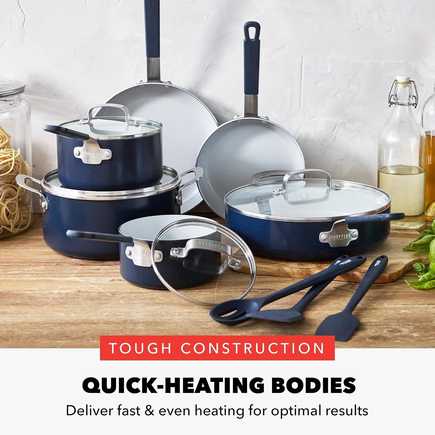 x-bobby-flay-13-piece-nonstick-cookware-pots-and-pans-set-pfas-free-diamond-ceramic-induction-suitable-easy-clean-dishwasher-oven-safe-stay-cool-silicone-handles-glass-lids-navy-blue