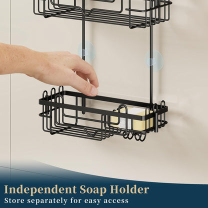 over the Door Shower Caddy - 2-Tier Hanging Shower Organizer with Soap Holder, Rustproof Bathroom Storage and Organizer Rack for Shampoo, Towels, and Toiletries, Black6