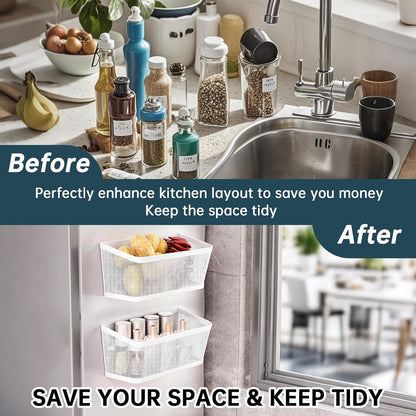 2Pcs Magnetic Spice Rack for Refrigerator, White Magnetic Shelves8
