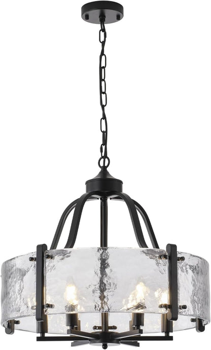 Water Textured Glass Chandelier, 22 " Black round Dining Room Light Fixture1