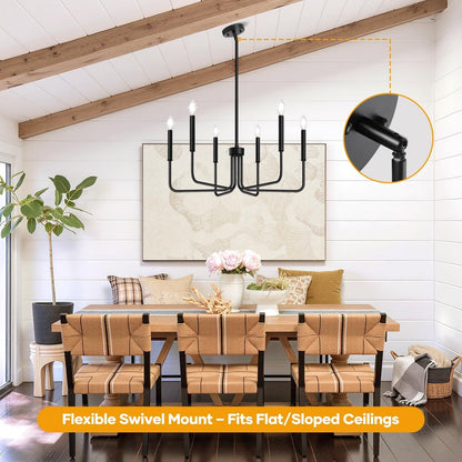 Black Chandelier, 6-Light Farmhouse Chandelier for Dining Room Lighting Fixtures Hanging, Industrial Modern Chandelier for Bedroom, Foyer, Hall, Kitchen, Living Room, Entryway (No Assembly Required)4