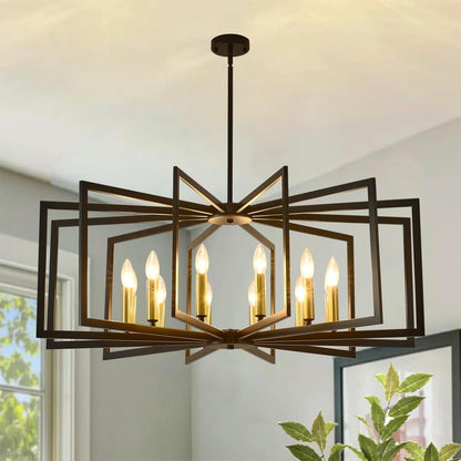 Black Chandelier for Dining Room,12-Light Large Dining Room Light Fixture Modern Geometric Metal Hanging Industrial Chandeliers for Entryway Kitchen Island Foyer Farmhouse Chandeliers (Black Gold)1
