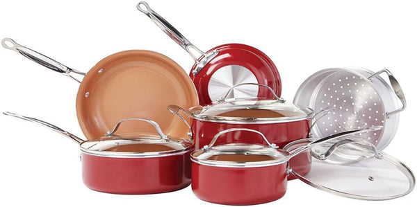 Red Copper 10 PC Copper-Infused Ceramic Non-Stick Cookware Set1