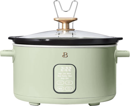 6 Quart Programmable Slow Cooker with 24-Hour Timer & Auto Warm, 5 Presets for Meat Poultry Stew Soup Chili, Dishwasher Safe Ceramic Pot & Glass Lid, Digital Display (Sage Green)1