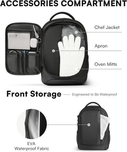 Chef Knife Backpack with Waterproof Pocket, 30+ Pockets for Knives and Tools, Knife Bags for Chefs Professional Culinary Apprentice Private Chefs, Pocket for Tablet Laptop (Knife Not Included)4