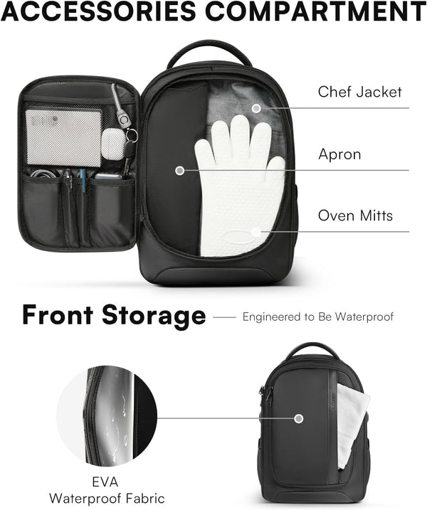 Chef Knife Backpack with Waterproof Pocket, 30+ Pockets for Knives and Tools, Knife Bags for Chefs Professional Culinary Apprentice Private Chefs, Pocket for Tablet Laptop (Knife Not Included)4