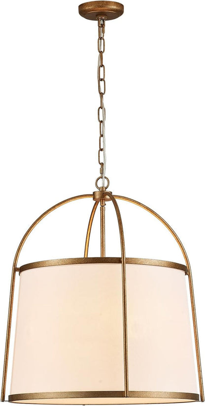 Rustic Modern Chandelier for Entryway, Dining Room Chandelier with Off-White Fabric Shade, Gold Pendant Light Fixture for Bedroom Kitchen Farmhouse9
