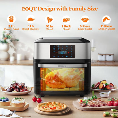 Air Fryer Oven Large 20 QT, Multifunctional 10-In-1 Airfryer Toaster Combo | Family Size, 3 Cooking Racks, Big Window, Rotisserie, Dehydrate, Bake, Reheat, 90-400F, Auto Shutoff, 1800W ETL Rated3