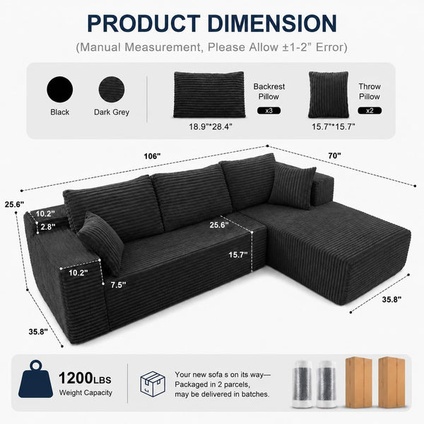 106" Boneless Couches for Living Room,Modular Sectional Sofa2