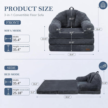 Folding Sofa Bed Single Boneless Couch Sleeper Chair with Pockets3