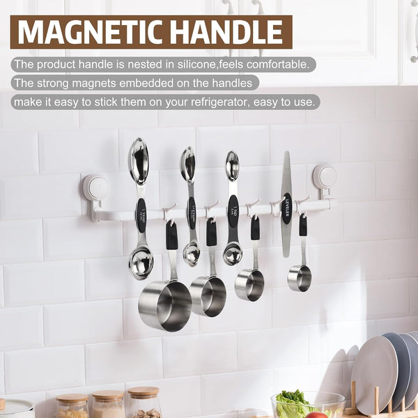 Magnetic Measuring Cups and Spoons Set, 5 Stainless Steel Magnetic Measuring Cup and 8 Double Sided Measuring Spoons with 1 Leveler，Kitchen Gadgets for Cooking & Baking3