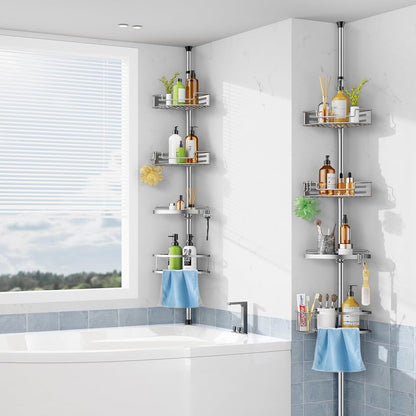 Shower Caddy Tension Pole, 4 Tier Corner Shower Shelves - Silver7