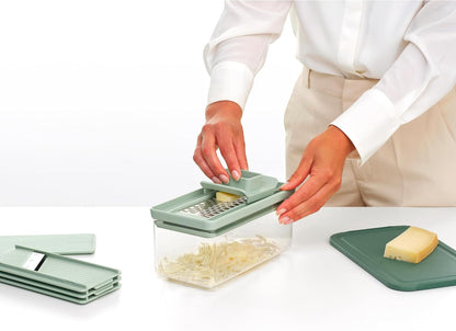 Brabantia Tasty+ Slicer and Grater Set | Vegetable Slicer with Two Graters & Storage Box | Non-Slip Base & Dishwasher Safe Design | 100% Recyclable Tritan Plastic | Jade Green4