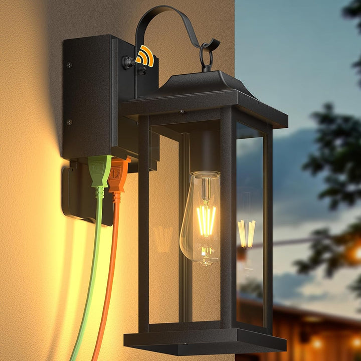 Outdoor Wall Light Dusk to Dawn GFCI Outlet 17” Large