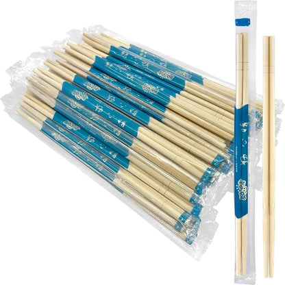 52USA Disposable Bamboo Chopsticks (100 Sets), 9'' Long Chinese Chopsticks | Individually Wrapped, Wooden Chopsticks, Clear Bag, Bulk1