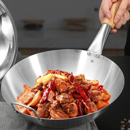 Stainless Steel Wok, 13 Stir Fry Pans, Chinese Wok with Wooden and Steel Helper Handle for Induction, Electric, Gas, All Stoves (13 Inch, round Bottom)5