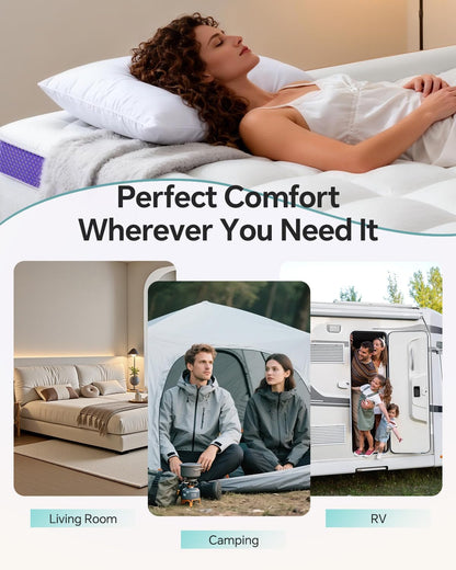 Dual Layer 4 Inch Memory Foam Mattress Topper Queen | 2 Inch Gel Memory Foam and 2 Inch Pillow Top Mattress Pad Cover, 7-Zone Egg Crate & 2-In-1 Design (White)7