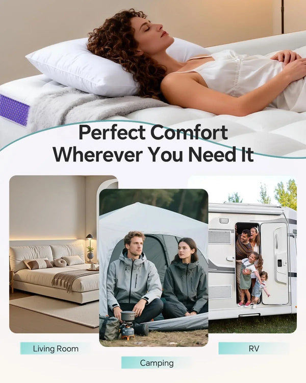 Dual Layer 4 Inch Memory Foam Mattress Topper Queen | 2 Inch Gel Memory Foam and 2 Inch Pillow Top Mattress Pad Cover, 7-Zone Egg Crate & 2-In-1 Design (White)7