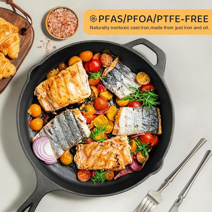 Cast Iron Skillet 12 Inch, Pre-Seasoned Frying Pan, Heavy-Duty Professional Restaurant Chef Quality Cookware with Drip Spout, Indoor & Outdoor Use, Compatible with Oven, Stove, Grill & Campfire4