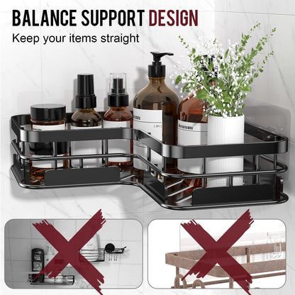Large Capacity Shower Caddy, Heavy-Duty Adhesive Shower Organizers with Custom Aesthetic Design Soap, No Drilling Corner Shower Shelves, 5 Hooks for Bathroom Accessories - 3 Pack7