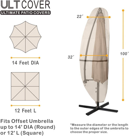 Patio Parasol 600D Waterproof Outdoor Offset Banana Style Umbrella Cover - Fits Cantilever Offset Umbrella 12-14 Feet2