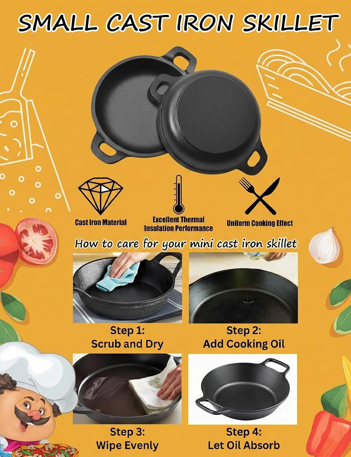 set-of-6-mini-cast-iron-skillets-with-handle-4-8-x-4-8-x-1-3-inch-small-cast-iron-pan-mini-ramekins-round-black-casserole-dish-for-food-serving-frying-baking-cooking-roasting