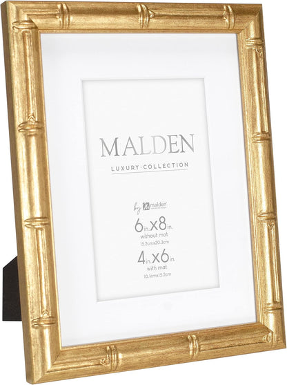 International Designs 6X8 Matted Gold Bamboo Picture Frame for 4X6 Photo, Antique Gold2
