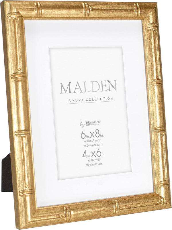 International Designs 6X8 Matted Gold Bamboo Picture Frame for 4X6 Photo, Antique Gold2
