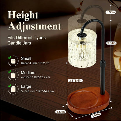 Electric Candle Warmer Lamp with Timer, Dimmable Candle Lamp with Adjustable Height, Wax Melter for Jar Candles Wood Base Floral Home Decor Gifts for Women Mom, Walnut Wood2