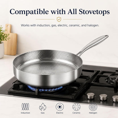 Titanium Hammered Pan Pro with Lid, Multifunctional Ultra-Durable Scratch-Resistant Non Stick, Even Heating for Cooking, Titaniums Nutri Pans Compatible with All Cooktops,7.87In7