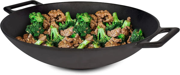 12'' Pre Seasoned Heavy Duty Construction Cast Iron Grilling Wok, Griddle and Stir Fry Pan9