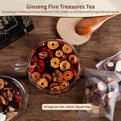 Ginseng Five Treasures Kidney Tea, Traditional Chinese Herbal Teabags, Natural Kidney Cleanse Detox Tea for Women & Men, 7 Precious Ingredients Formula(1 Pack/25 Bags)6