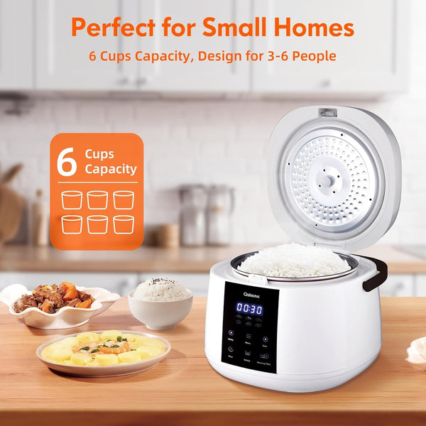Rice Cooker Small,6-Cup Uncooked/12-Cup Cooked,6-In-1 Multi Cooker | Portable Non-Stick Rice Maker with Steamer Basket,12 Hours Timer Delay & Keep Warm Function for Soups,Stews,Oatmeal3