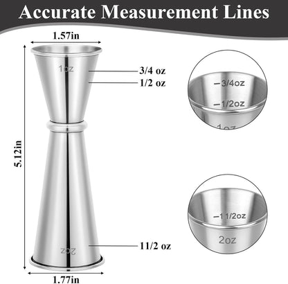 2 Pack Jigger for Bartending, 2 OZ 1 OZ Double Shot Measure Cocktail Cup | Silver Stainless Steel Bar Measuring Jiggers, Bartending Supplies with Measurements Inside2