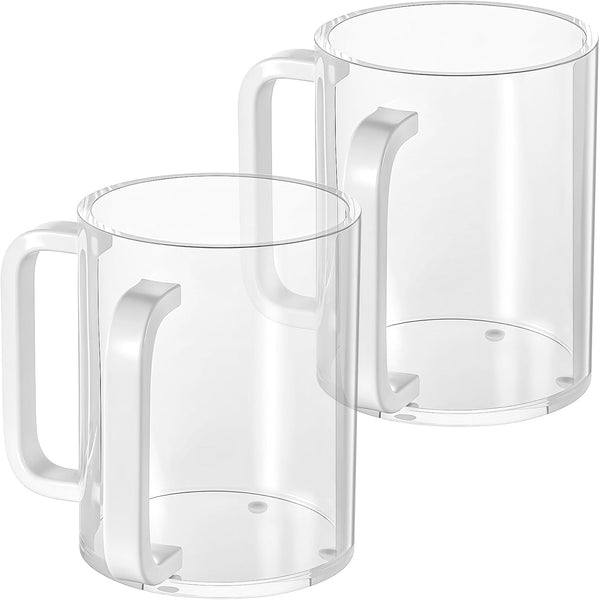 2 Pcs Judaica Hand Washing Cup with Dual Handles,5" Acrylic Clear Netilat Yadayim Cup Lota for Bathroom(White Handle)1