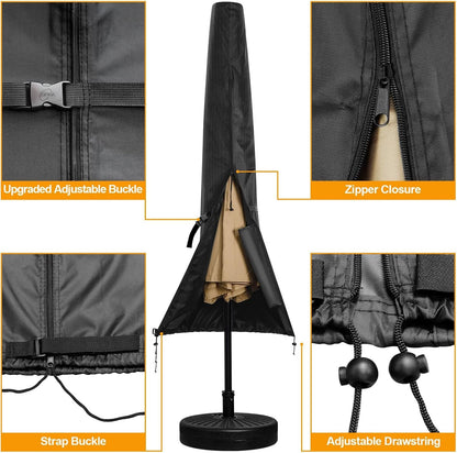 Patio Umbrella Cover for 9'-13' Cantilever Umbrella, Upgraded 600D Heavy Duty Outdoor Umbrella Covers with Support Pole and Zipper4