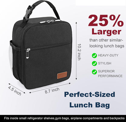 Lunch Bag for Men Women Adults Small for Office Work Picnic - Reusable Portable Lunchbag, Black2