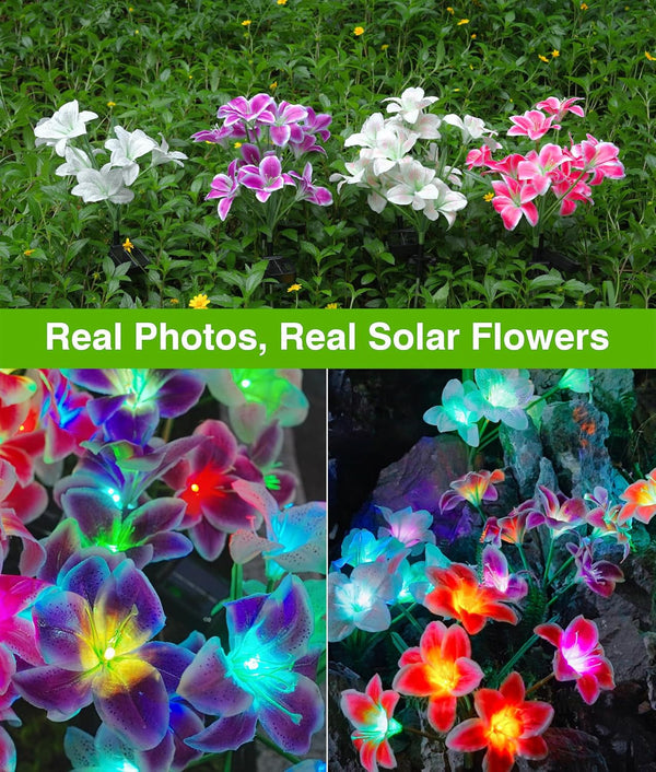 Solar Flower Lights, 4 Pack Solar Garden Lights with 24 Lily Flowers8