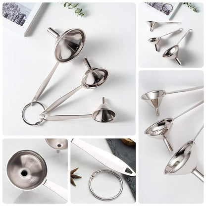 Small Funnels for Filling Bottles Stainless Steel Kitchen Funnels (Long) | 3 Pcs Food-Grade Metal Kitchen Funnels Set for Transferring Essential Oils Liquid Fluid Spice Dry Ingredients Powder,Durable7