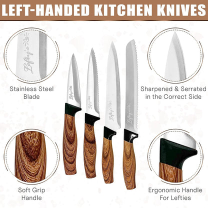 Lefty’S Left Handed Knives Set of 4 - Paring Steak Chef and Bread Knife - Extra Sharp - Great for Cutting, General Purpose, Kitchen - Gifts for Left-Handed People, Lefty, Adults, Chef, Cook and Women3