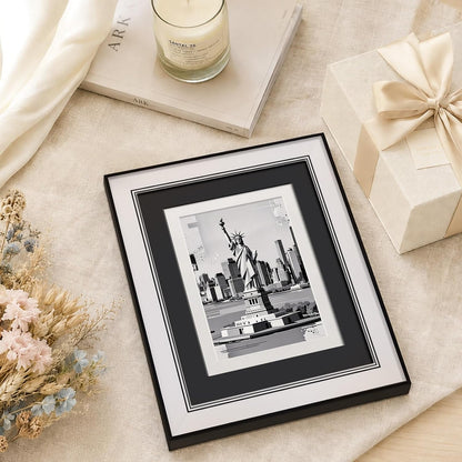 8X10 Picture Frame with Dual Mats, Black Photo Frames Matted for 5X7/6X88