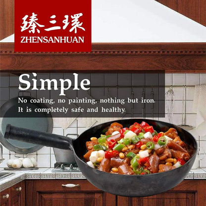 Zhensanhuan Chinese Handhammered Iron Woks and Stir Fry Pans, Non-Stick, No Coating, Induction Suitable, 章丘铁锅，舌尖上的中国，A Bite of China (28CM)5